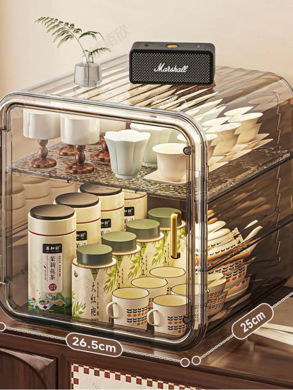 26cm x 26cm Clear Acrylic Display Box with Gold Handle